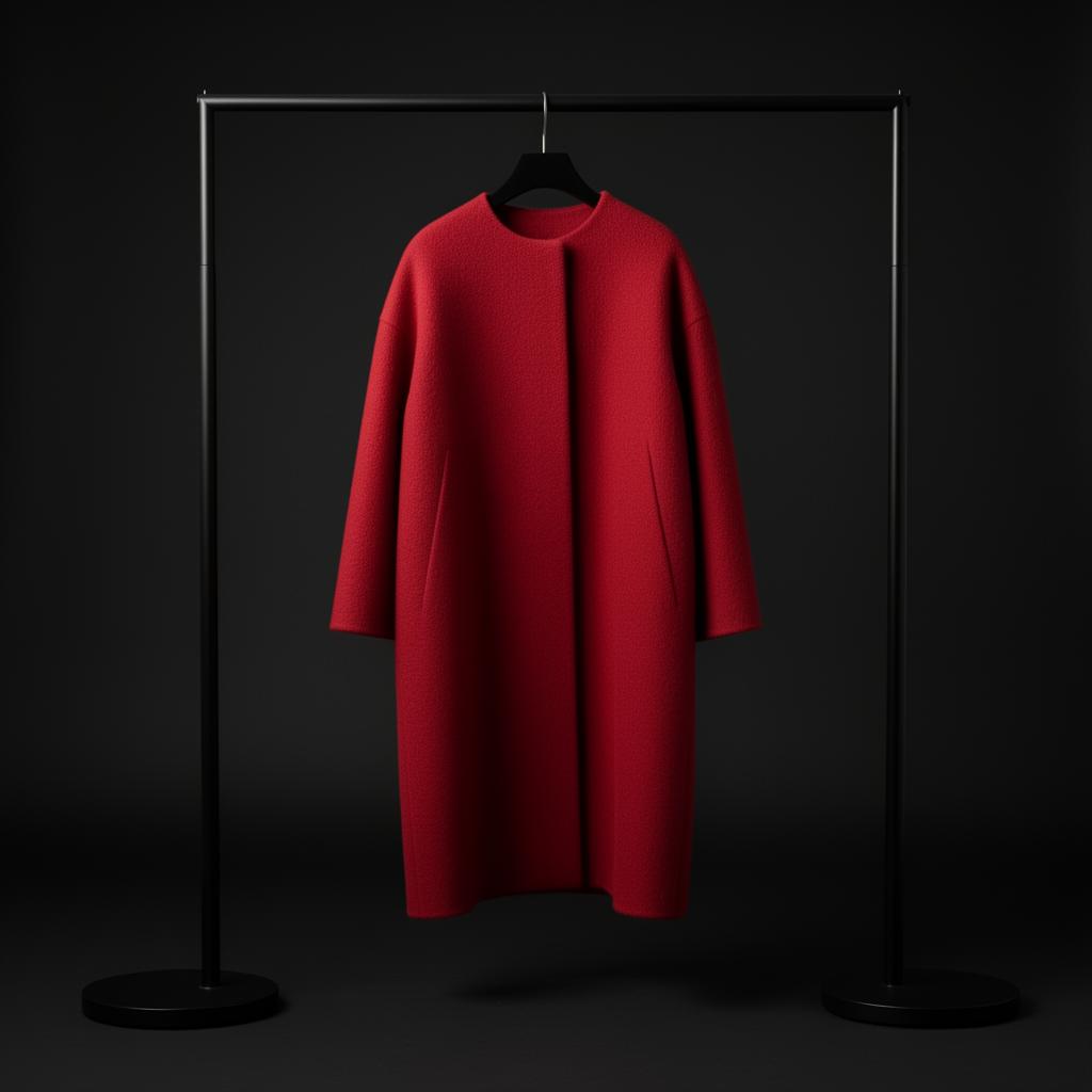 Casaco de lã vermelho do Pai Natal num cabide preto